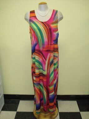 Multicolor Abstract Print Maxi Dress - Women's Sleeveless Beach Dress